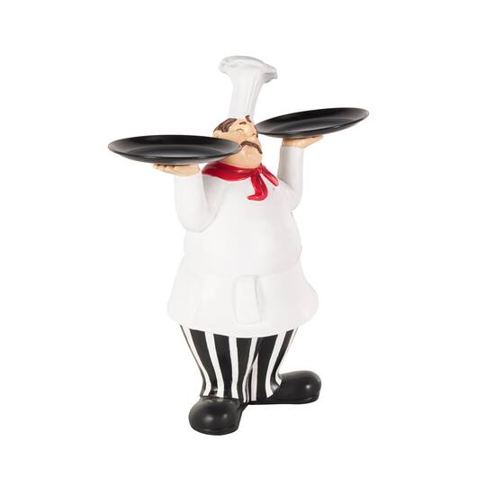 16.25" White Polystone Chef Kitchen Decorative Sculpture with Black Trays
